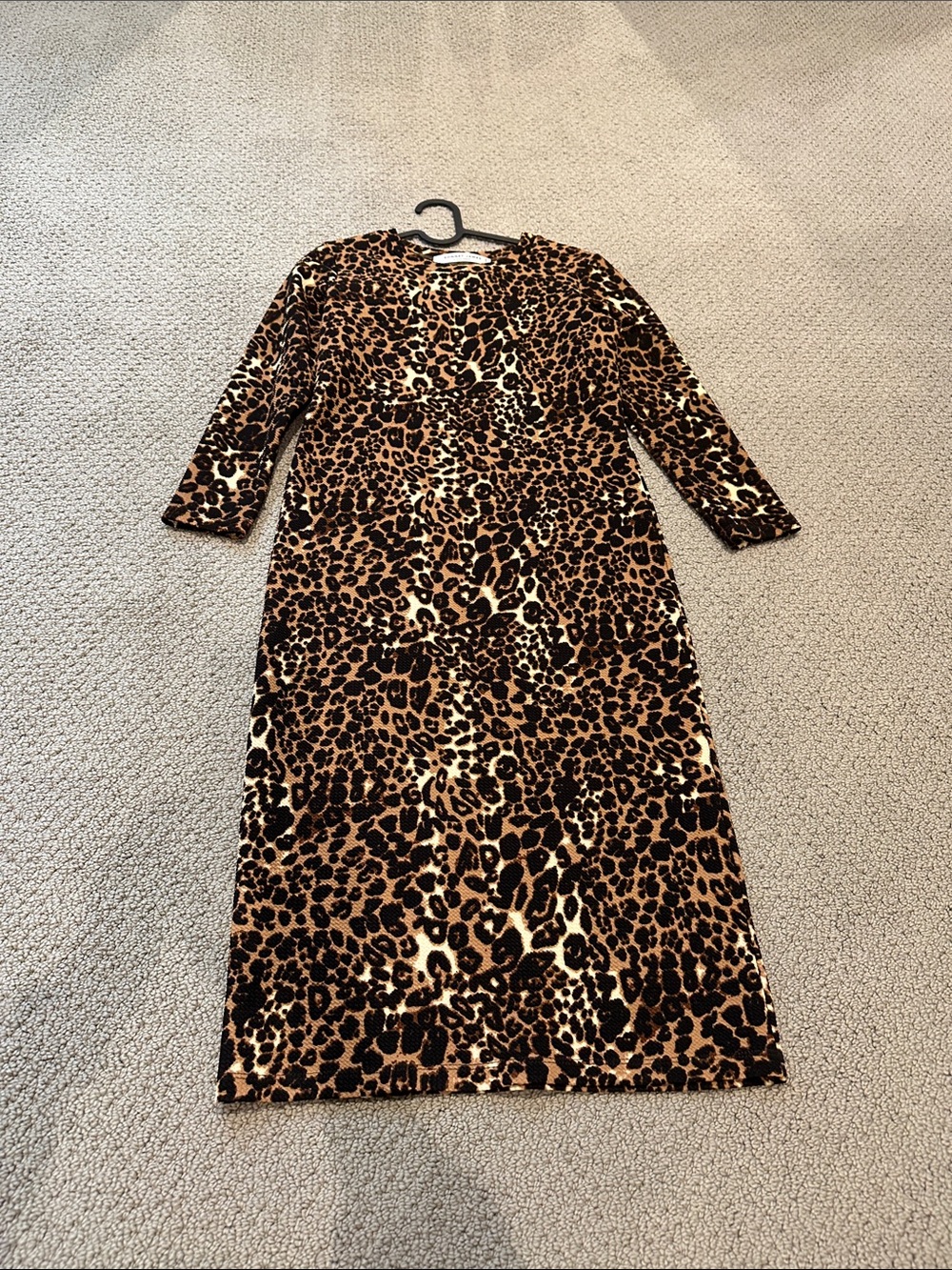 Leopard Print Long Sleeve Midi Dress - Brown/Tan